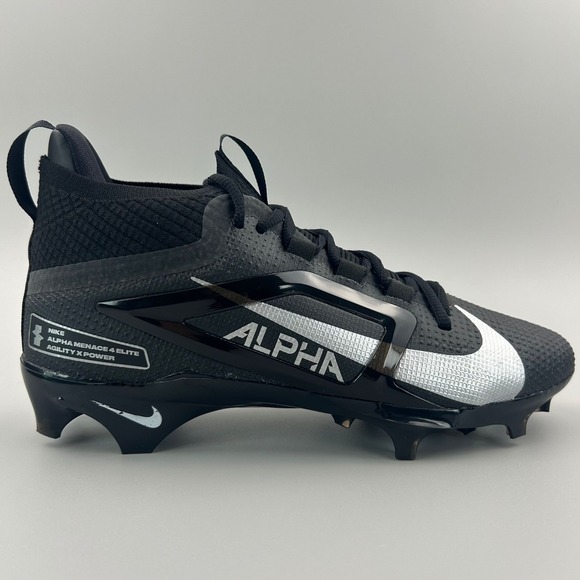 Nike Alpha Menace 4 Elite Football Cleats Men Size 8 Black Silver FD7036-002 NEW - Picture 1 of 6